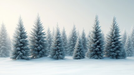 Fototapeta premium Snowy fir trees create a winter border on a light background, offering a serene and minimalist backdrop for winter or holidaythemed designs.