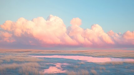 Pink Clouds over Marshland Sunset 