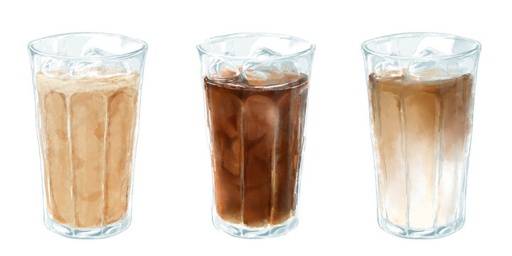 油彩画 アイスコーヒーとアイスカフェラテ 動か