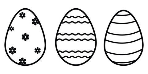 Easter Eggs collection Set of Easter eggs simple line icons. Vector icons of eggs with ornament in flat design. easter egg decoration flat illustration.
