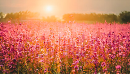 Naklejka premium pink flower colorful violet beautiful blooming background meadow nature field.