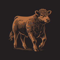 Fototapeta premium Hereford Cattle Vector Illustration – Vintage Retro Logo Design on Black Background