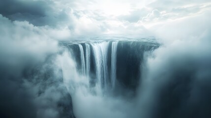 A gravity-defying waterfall that flows upwards into the clouds