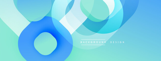 Circular abstract design with overlapping translucent circles and round shapes, blending gradients and smooth curves, creating depth, contrast, and a dynamic visual effect