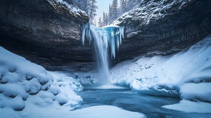 A frozen waterfall in a mystical ice kingdom, sparkling under the northern lights