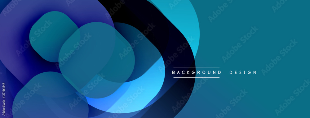 Leinwandbilder Circular abstract design with overlapping translucent circles and round shapes, blending gradients and smooth curves, creating depth, contrast, and a dynamic visual effect
