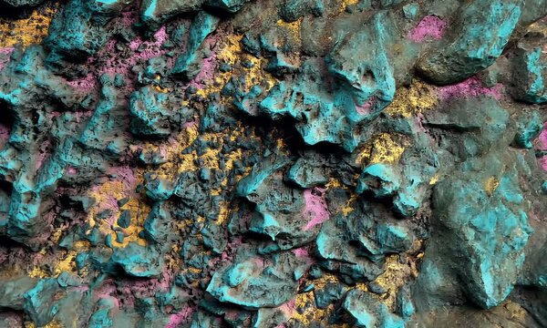 Abstract Colorful Textured Surface with Blue Pink and Gold Patterns in Organic Shapes
