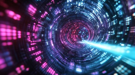 Obraz premium Futuristic Digital Data Tunnel Flow - Technology Business Transportation Science Wallpaper