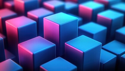 Fototapeta premium Minimalist 3D Geometric Shapes Soft Rounded Cubes Vibrant Blue Tones Futuristic Digital Art Modern Graphic Design