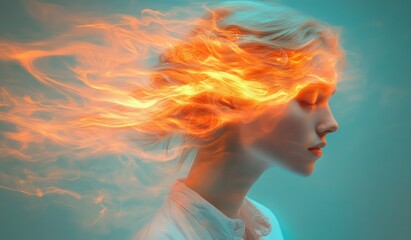 Surreal Portrait of Imagination and Freedom with Colorful Dreamlike Streaks