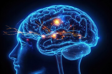 Human Brain Anatomy Olfactory Tract Nerve Bulb X-Ray Illustration with Neural Pathways and Limbic System