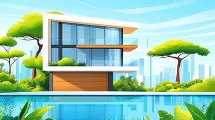 Modern home by the pool with city views for real estate or vacation rentals