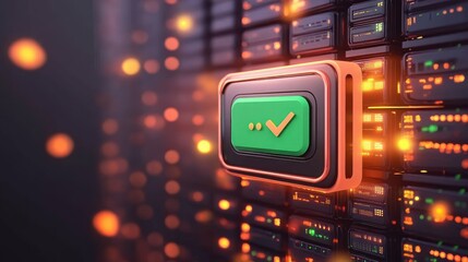 Obraz premium 3D Modern Server Stack with Cloud and Stars in Minimalist Design