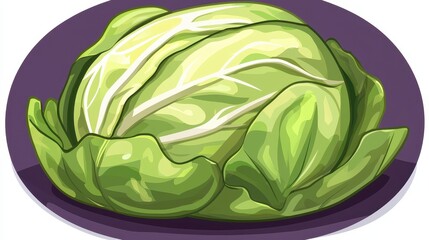Obraz premium Fresh Green Cabbage on a Plate with Smooth Leafy Texture