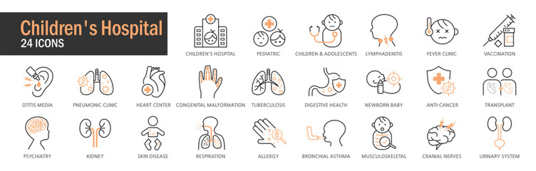 children's hospital. 0. Children's Hospital Icon Set. Edible Children's Hospital Care Subject Line Illustration Icon on White Background. EPS, PNG, JPG