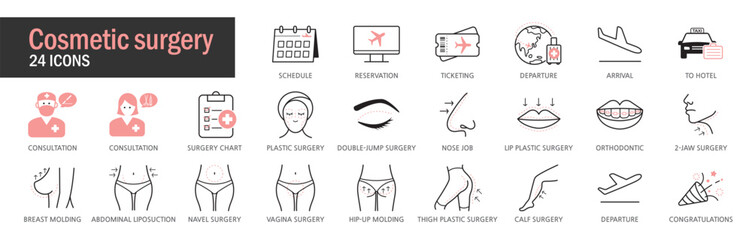 Cosmetic surgery. 0.Plastic surgery icon. Plastic surgery linear illustration icon editable on white background. EPS, PNG, JPG