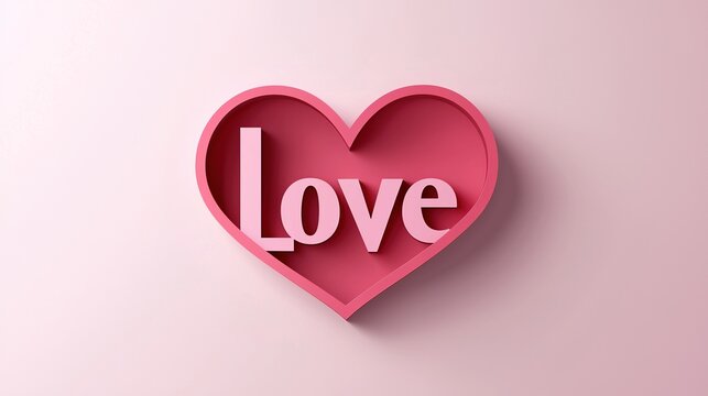 Pink Heart with "Love" for Romantic and Sweet Valentine's Day Cards