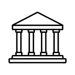 Linear illustration of a library building with columns and glasses  