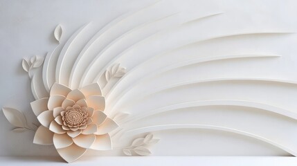 Elegant 3D Floral Wall Art  Cream Flower Bas Relief Design