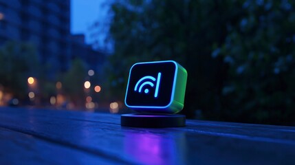 Futuristic AI Assistant App Icon  Neon Glow  Night Scene
