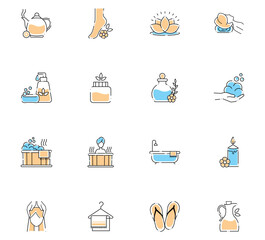 Set of spa vector icons with a white background