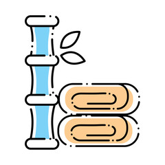 Flat Line Vector Illustration of Bamboo Sticks and Rolled Spa Towels Representing Natural Relaxation and Wellness Elements for Spa and Body Care