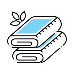 Vector Illustration of Two Folded Blue Spa Towels with Leaves Representing Cleanliness, Relaxation, and Wellness in a Spa or Bath Environment