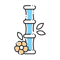 Vector Illustration of a Blue Bamboo Stem with Leaves and a Flower Symbolizing Natural Wellness, Spa Elements, and Zen Decoration