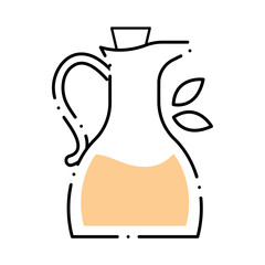 Vector Illustration of a Glass Bottle with Oil and Leaves, Representing Natural Essential Oils or Olive Oil for Spa and Culinary Use