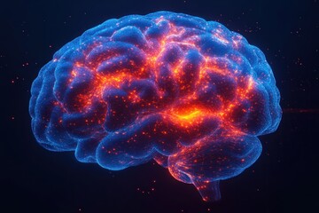 Obraz premium Detailed 3D Illustration of Human Brain Anatomy Profile with Bioluminescent Effects and Basal Ganglia Structures