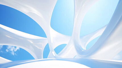 3D beautiful geometry abstract sphere twisted minimalist waved curved white architecture sky fashion background. product display scene 
