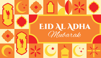 Eid Al adha seamless pattern in scandinavian style postcard flat geometric islamic ornament