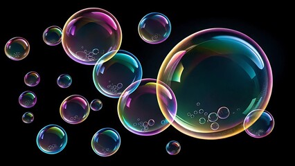 Iridescent Soap Bubbles Abstract Background Colorful, Shimmering, Floating Spheres