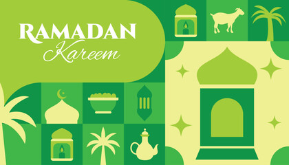Ramadan Kareem seamless pattern in scandinavian style postcard flat geometric islamic ornament