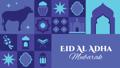 Obraz premium Eid Al adha seamless pattern in scandinavian style postcard flat geometric islamic ornament
