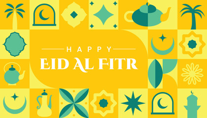 Eid Al Fitr seamless pattern in scandinavian style postcard flat geometric islamic ornament