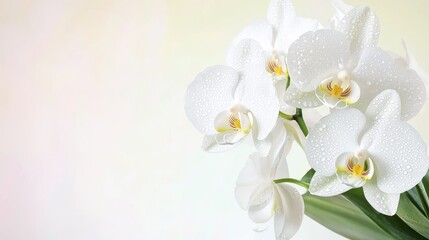 Obraz premium Elegant White Orchid with Dewdrops in Soft Natural Lighting Background