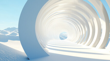 Obraz premium 3D beautiful geometric wavy curve lines abstract architecture relaxing clean scene. spa salon technology fashion style silver white product display show tunnel background