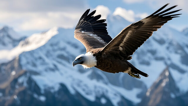 Eagle flying over snow - capped mountains