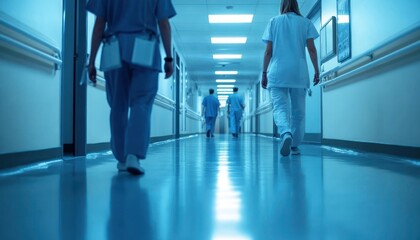 Hospital Corridor with Doctors and Surgeons Walking Dynamic Motion Effect