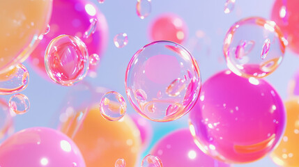 3D beautiful colorful glossy bubbles floating in air wallpaper. blue pink purple romantic Valentine party celebration festive cute background