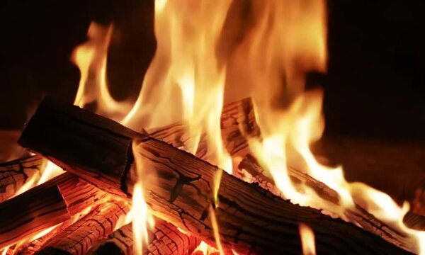 Wood burns at the fire