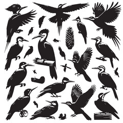 Black Ivory-billed Woodpecker Silhouette Vector, High Quality Illustration on White Background