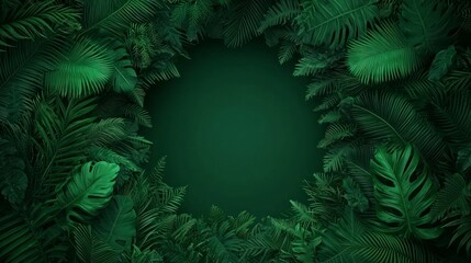 Lush Tropical Leaves Frame  Green Foliage Border  Nature Background  Blank Space  Jungle P
