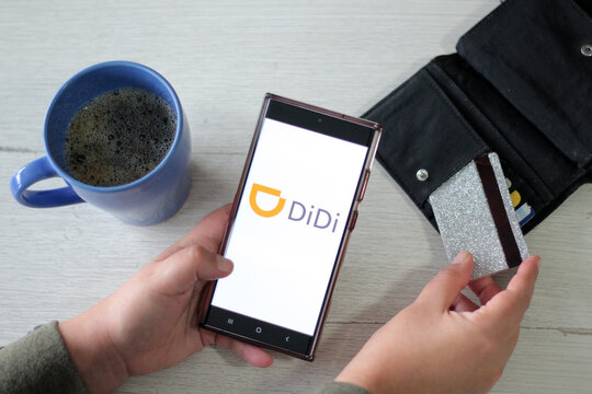 Mexico City, Mexico - Feb 22, 2025: The DiDi app is a smart mobility platform that offers travel services through taxis and private cars