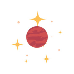 Vector Illustration of a Red Planet Surrounded by Stars in Outer Space – Flat Style Celestial Body and Cosmic Design on White Background
