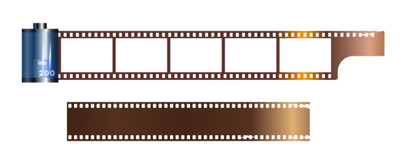 Film Canisters. Vintage photo camera film roll cartridge or 35mm color print film. Film canister flat Icons in line outline and flat solid style 