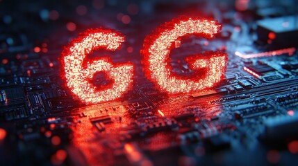 Futuristic 6G Network Glowing Circuit Board Digital Technology Innovations