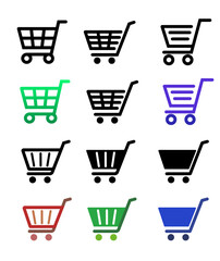Pixel perfect thin line icon set of shopping cart trolley basket. Isolated on a transparent background. Simple flat design. Set of linear icons of shopping cart and shopping cart. Trolley and grocery 