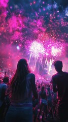 Spectacular Fireworks Display Illuminating Night Sky Over Crowd